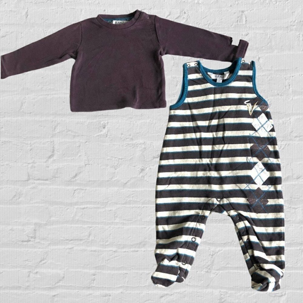 Kanz 2pc L/S Tee & Fleece Lined Overall Romper